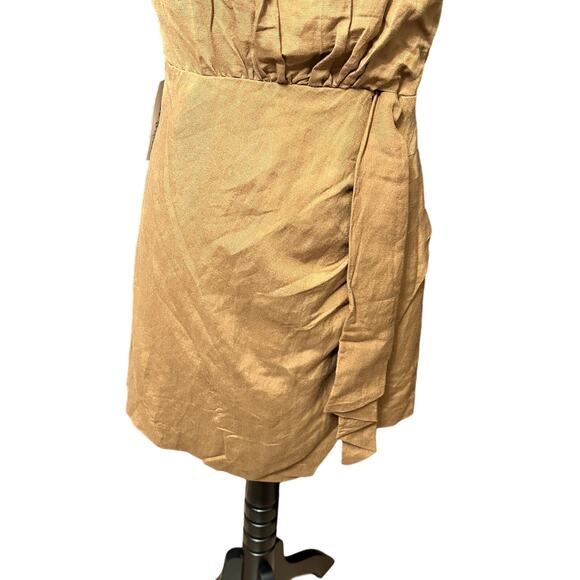 Bardot Mini Dress Linen Blend Goddess Halter Backless Zip Back Brown Medium NWT - Picture 4 of 10